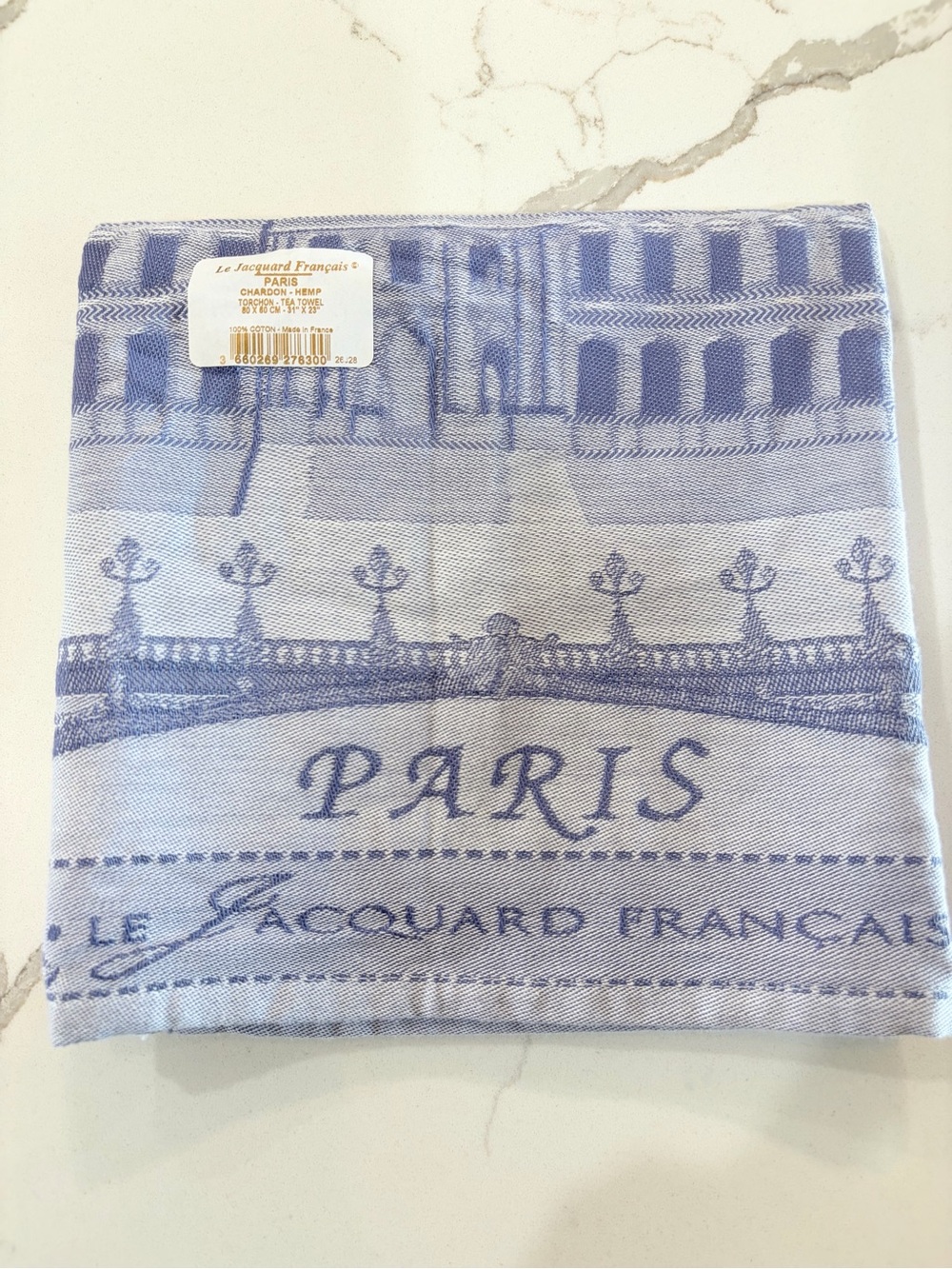 Le Jacquard Francais Paris Torchon Tea Towel Blue Cotton 31x23 in NWT